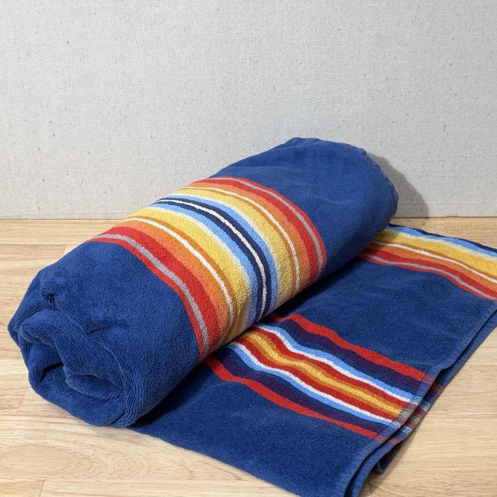 Pendleton Beach Towel Blue Multicolor Striped Southwest Cotton Large 35.5x69